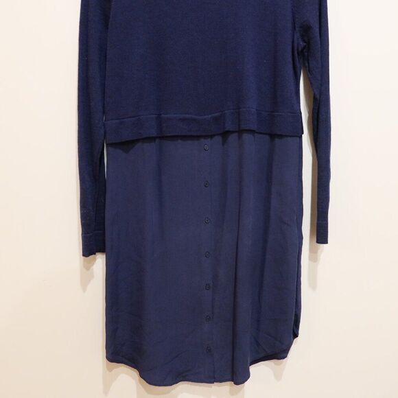 COS sweater dress tunic navy blue 100% wool 100% silk collar long sleeve S flaw - Picture 2 of 12